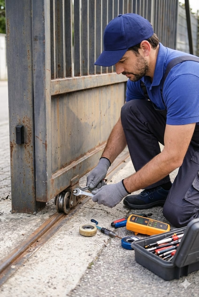 Manutenção de roldana de portão automático
